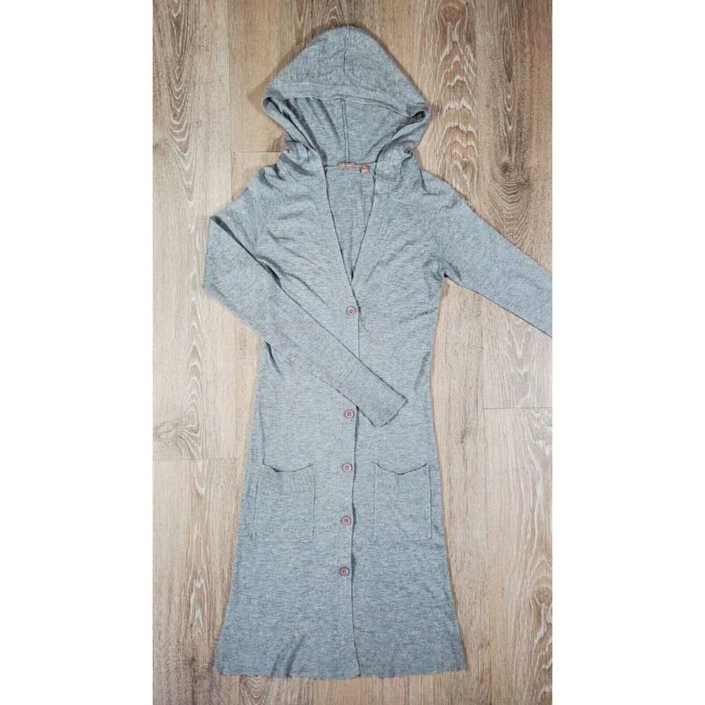 Halogen Women's XS Light Gray Hooded Long Sweater Dress Button Pockets Cardigan
